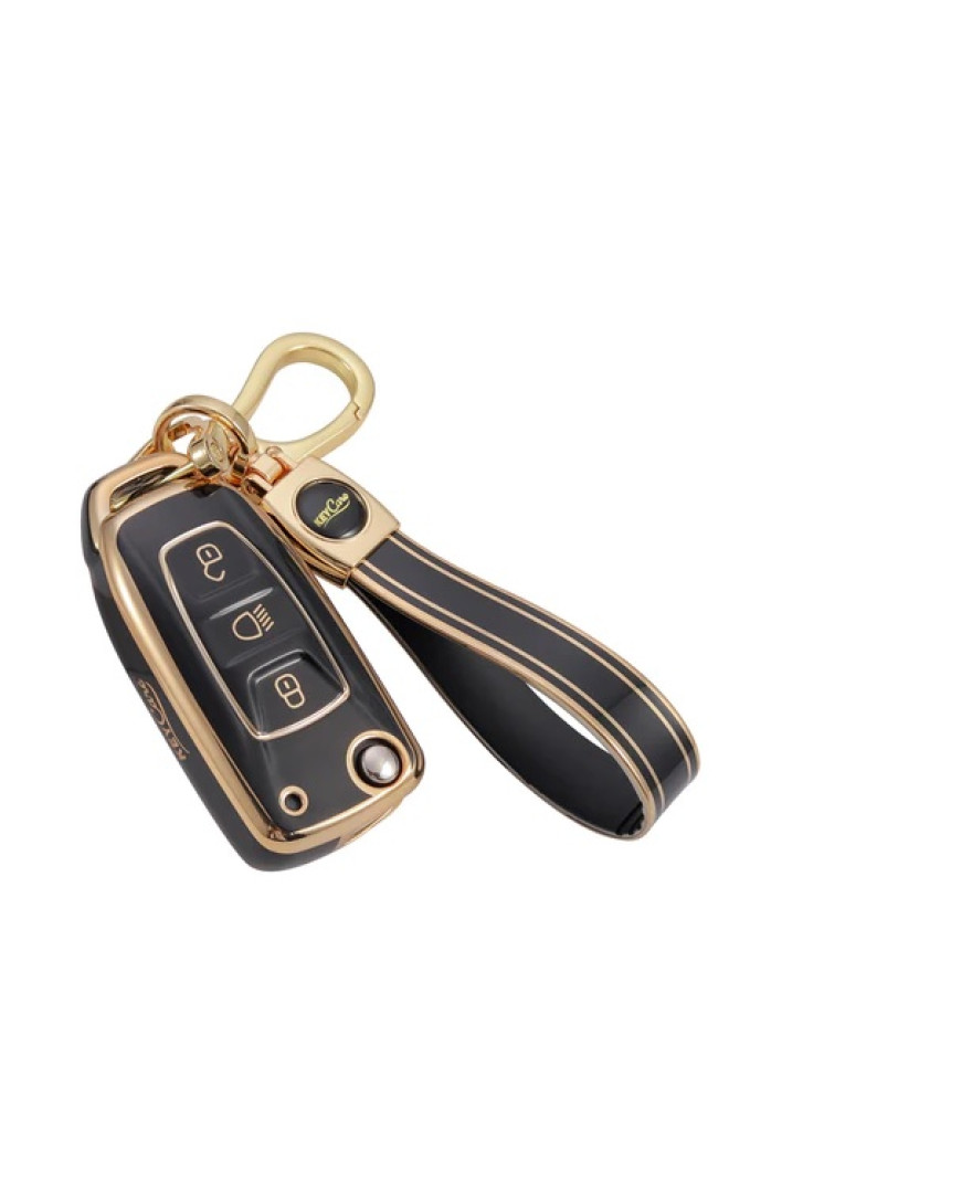 Keycare TPU Key Cover Compatible for Zest, Bolt, Zica, Tiago, Tigor, Nexon, Hexa, Safari Storme, Harrier flip Key | TP29 Gold Black